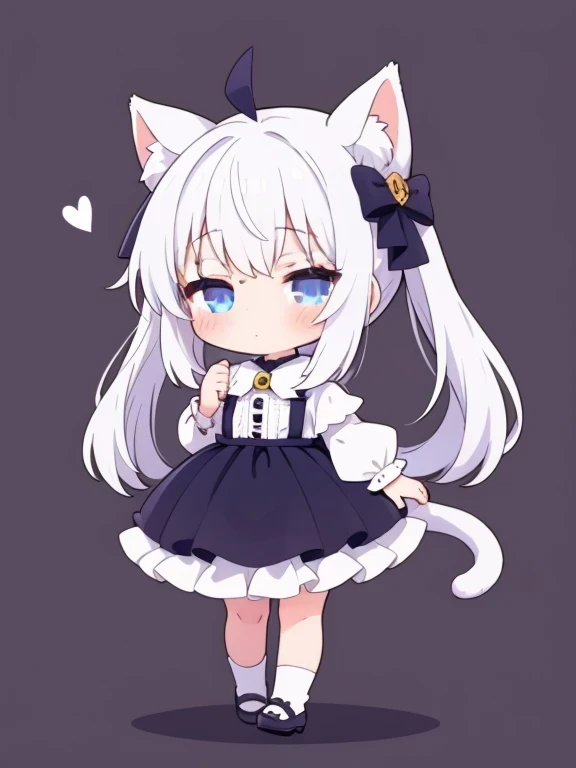 1 girl,cat costume,white hair,hair accessory,chibi,full body,front view,cute,close one's eyes