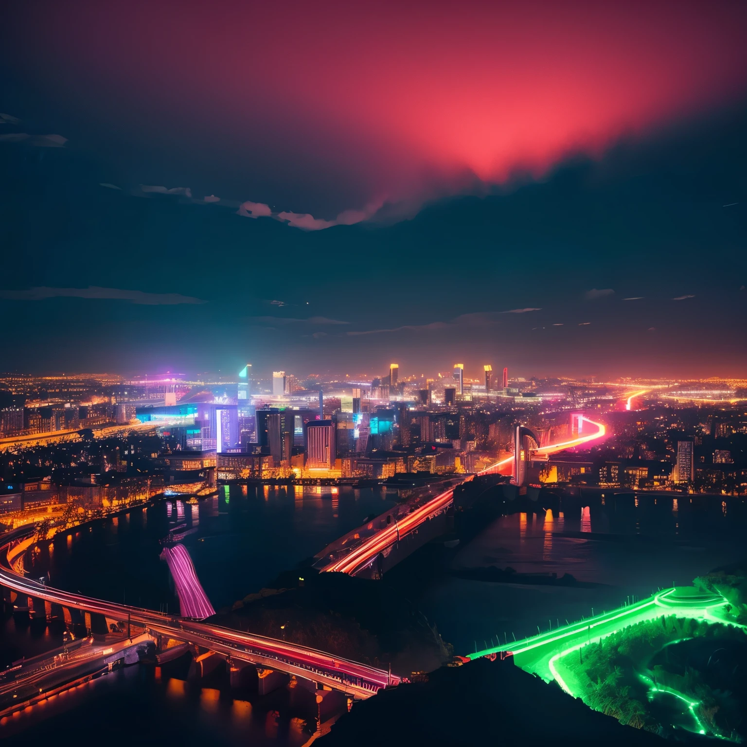 beautiful neon landscape illustration