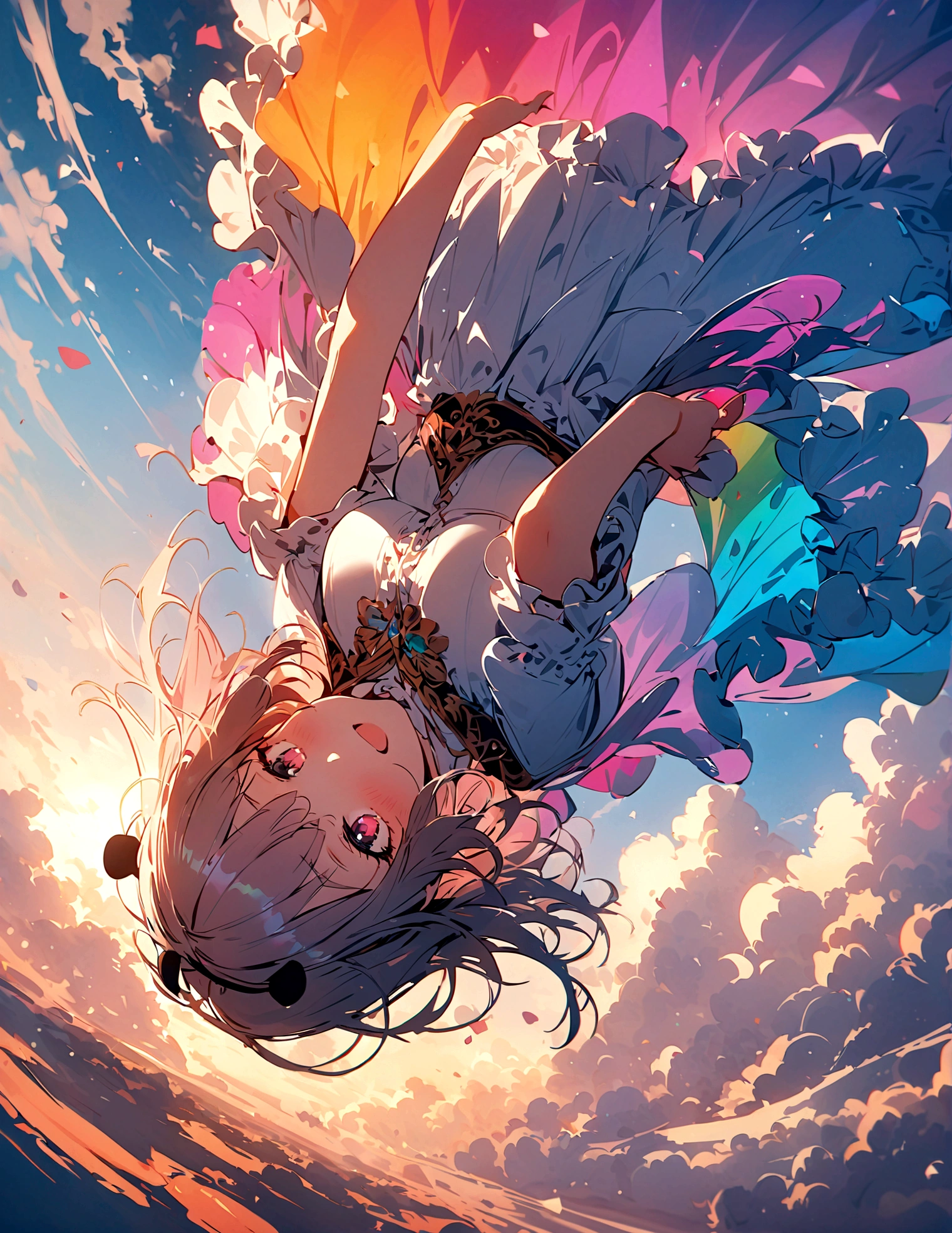 masterpiece, Top quality, Stills, A girl, (Floating in the air), cloud girl, cloud,bright, Happy, pleasure, Soft Light, Panda ears