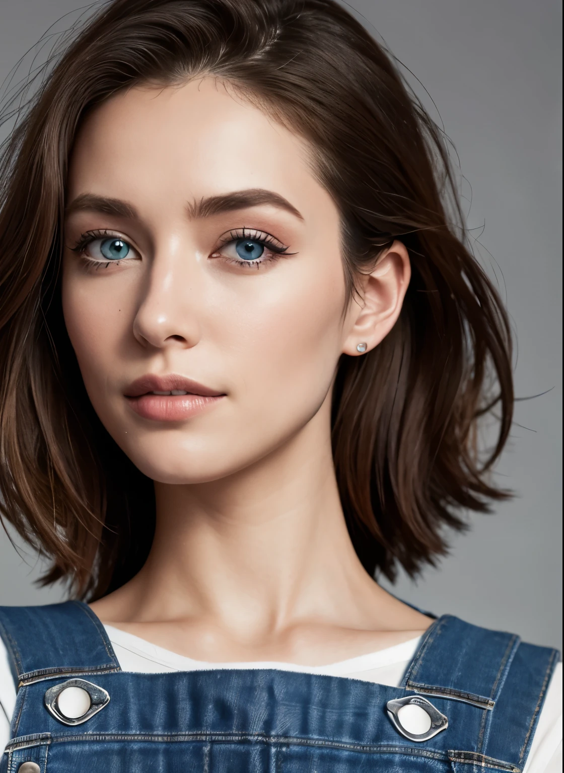 arafed woman in a denim Overalls posing for a picture, wearing Overalls, Overalls, Editing Model, wearing blue jean Overalls, blue Overalls, Portrait of Sophie Mudd, Model shoot, torn Overalls, Mid Shot Portrait, Julia Sardinia, Close-up shot of half body, 50mm Portrait, Solo photoshoot, Model shoot, Charlie Bowwater