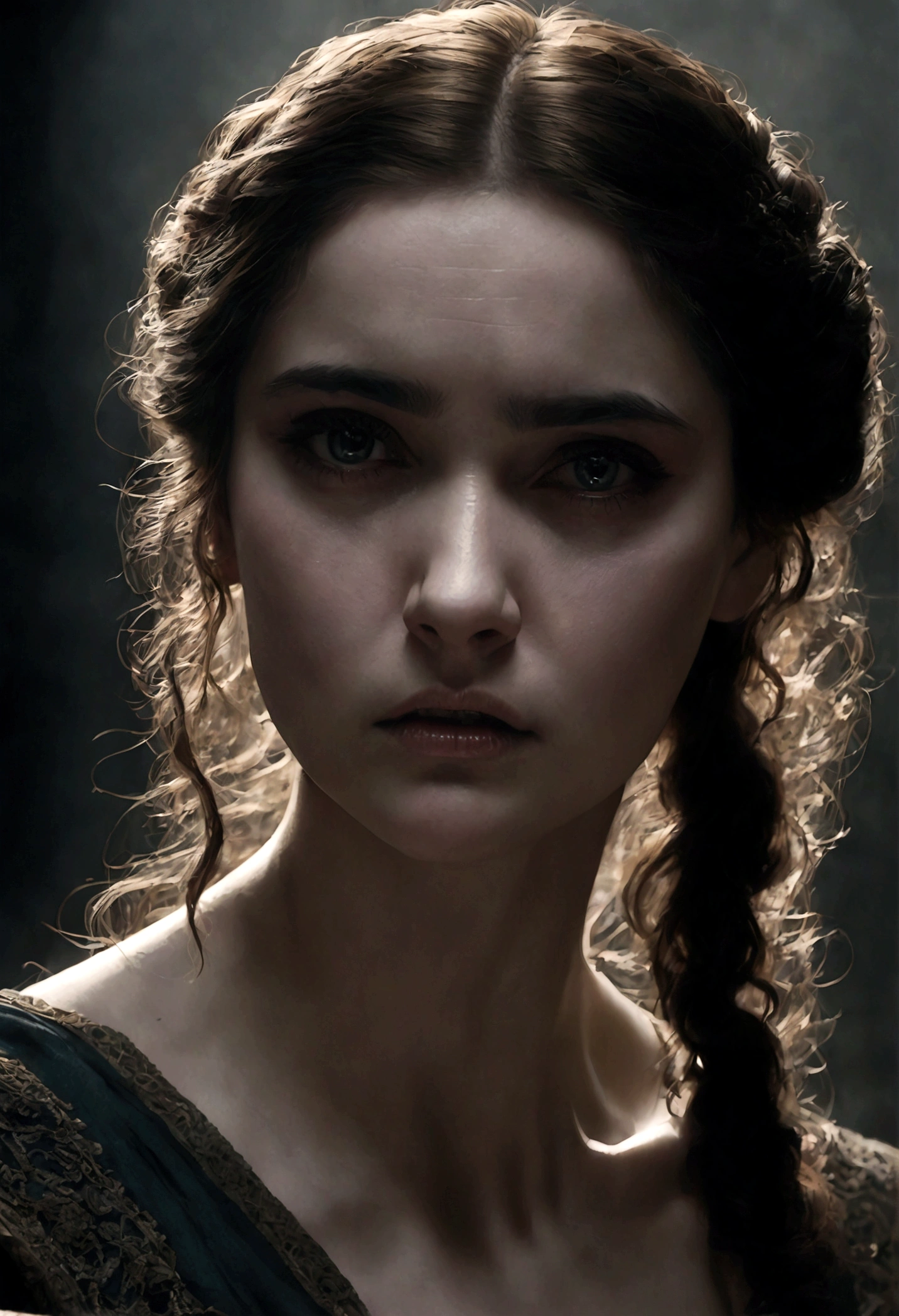 1girl, Disgusted Look, a disgusted woman with a scrunched up face, detailed eyes and lips, long eyelashes, expressive facial features, studio lighting, high quality, cinematic, hyperdetailed, dramatic lighting, cool color tones, gloomy atmosphere, horror, dark fantasy, masterpiece, best quality, very aesthetic, absurdres