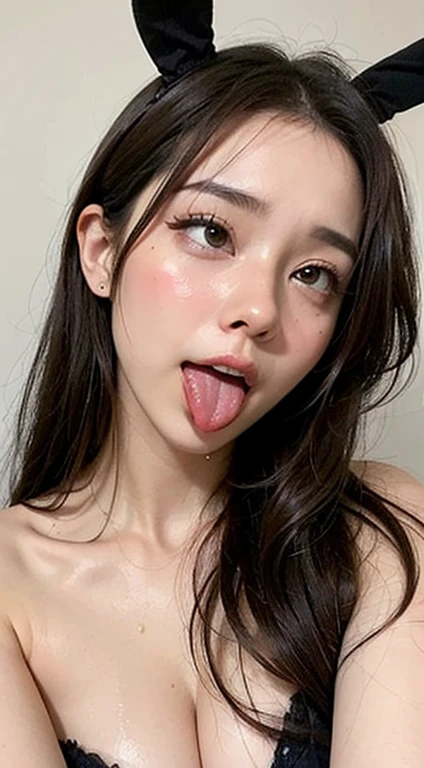 Tabletop,,Awards - Winning Photos, Very detailed, Keep your eyes clearly focused, Nose and mouth,Face Focus, Woman with open mouth and closed eyes, ((Bunny girl))、Age 35,Black-haired、Symmetrical face,Realistic nostrils、Angle from below、Elongated C-shaped nostrils,,,,,,,,,,,,,,,,,,,,,,,,,,,,,,,,,,,,Browsing Caution,White Background、Sweaty skin、Lighting that accentuates skin that shines with sweat、((Nose hook))Skin shiny with sweat、Shiny skin、(Wet and shiny tongue)