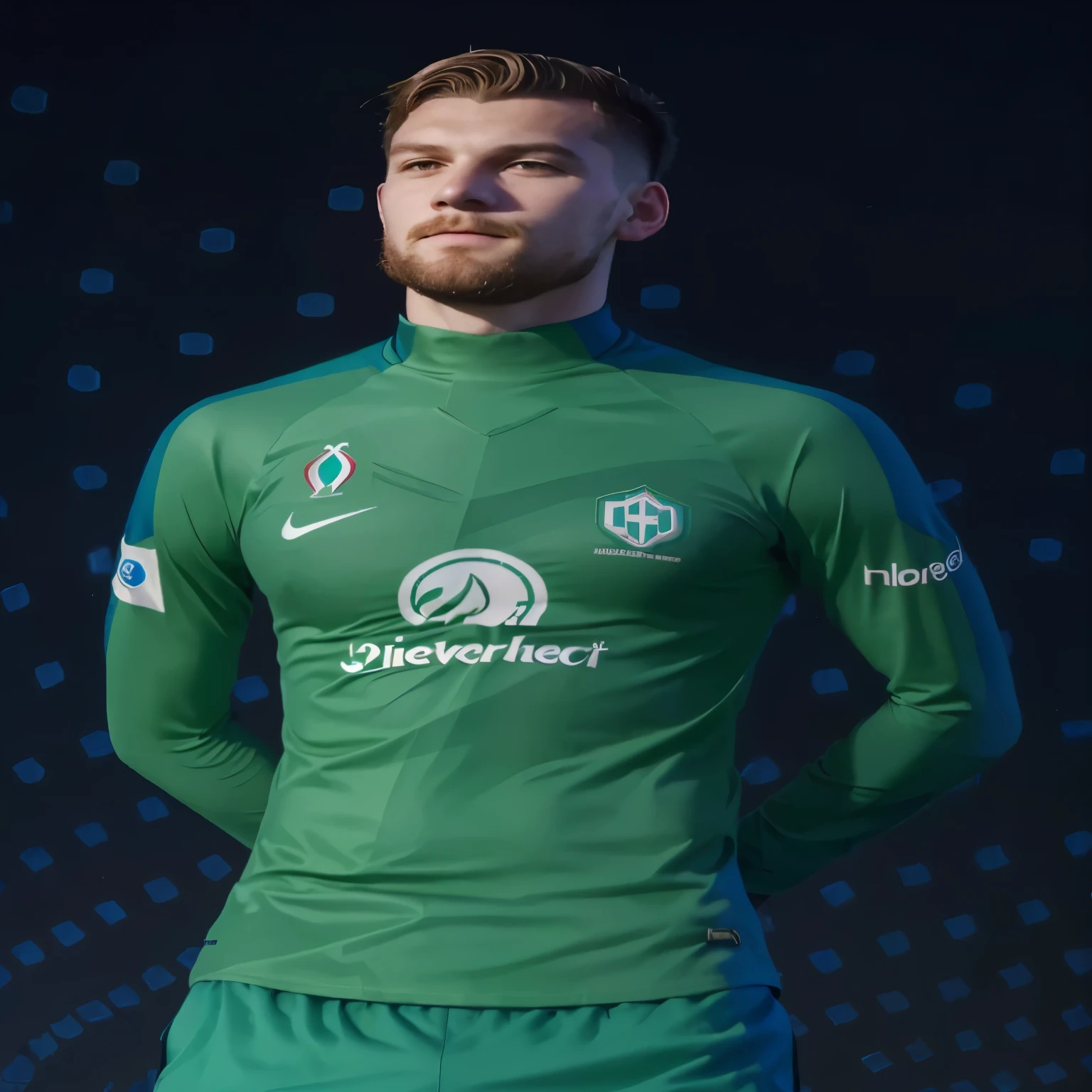 Imagen arafed de un hombre con camisa verde y pantalones cortos., inspired by Hermann Rüdisühli, inspired by Hallsteinn Sigurðsson, inspired by Sava Šumanović, inspirado por Niko Henrichon, inspirado en Artur Grottger, Futbolista Timo Werner, inspirado por Ernő Bánk