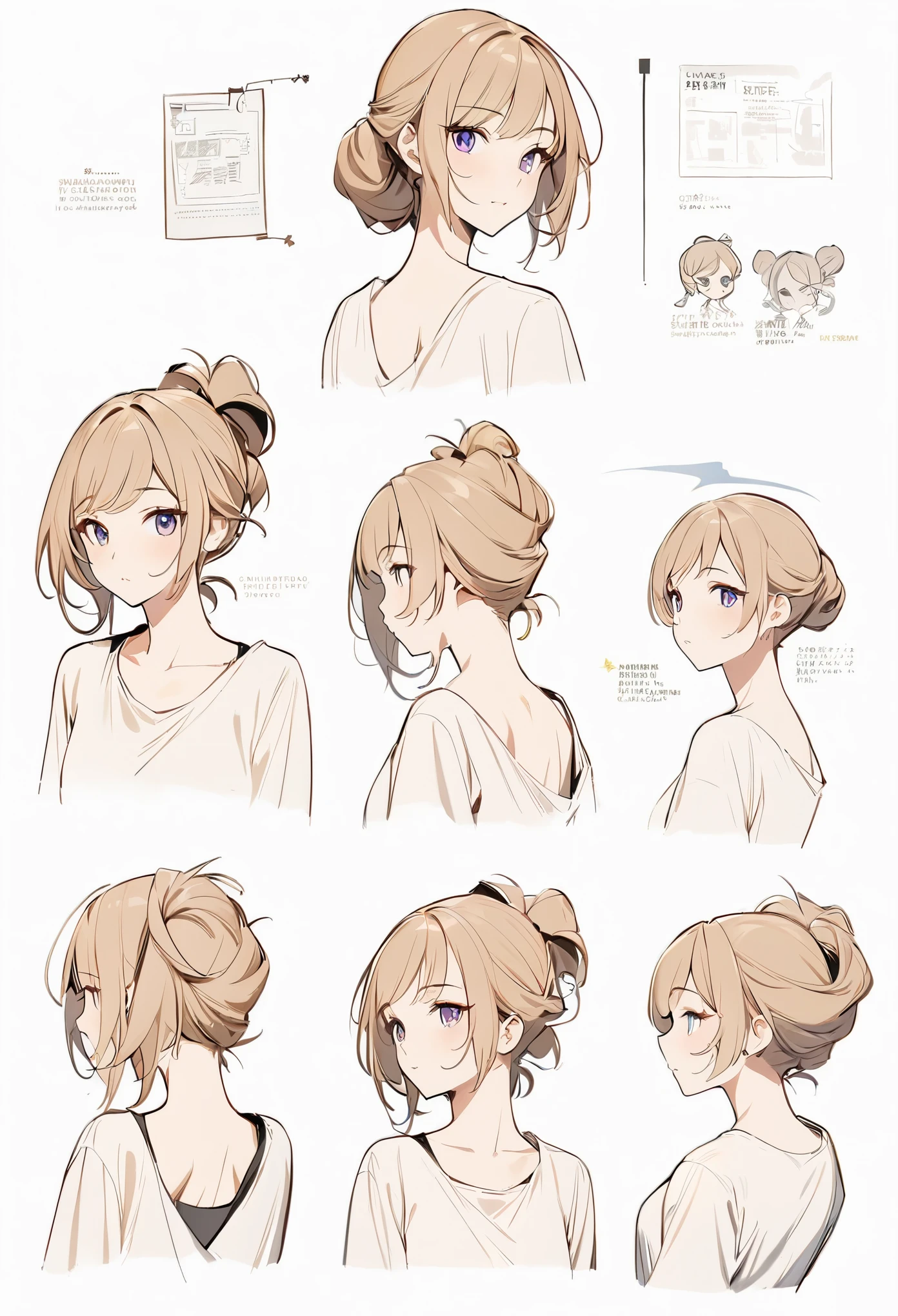 ((masterpiece)),(((best quality))),(character design sheet, same character, front, side, back), illustration, 1 girl, hair color, bangs, hairstyle fax, eyes, environment changeé scene, Hairstyle Fax, Pose Zitai, Female, Shirt Shangyi, Star, Charturnbetalora, (simple background, white background: 1.3),