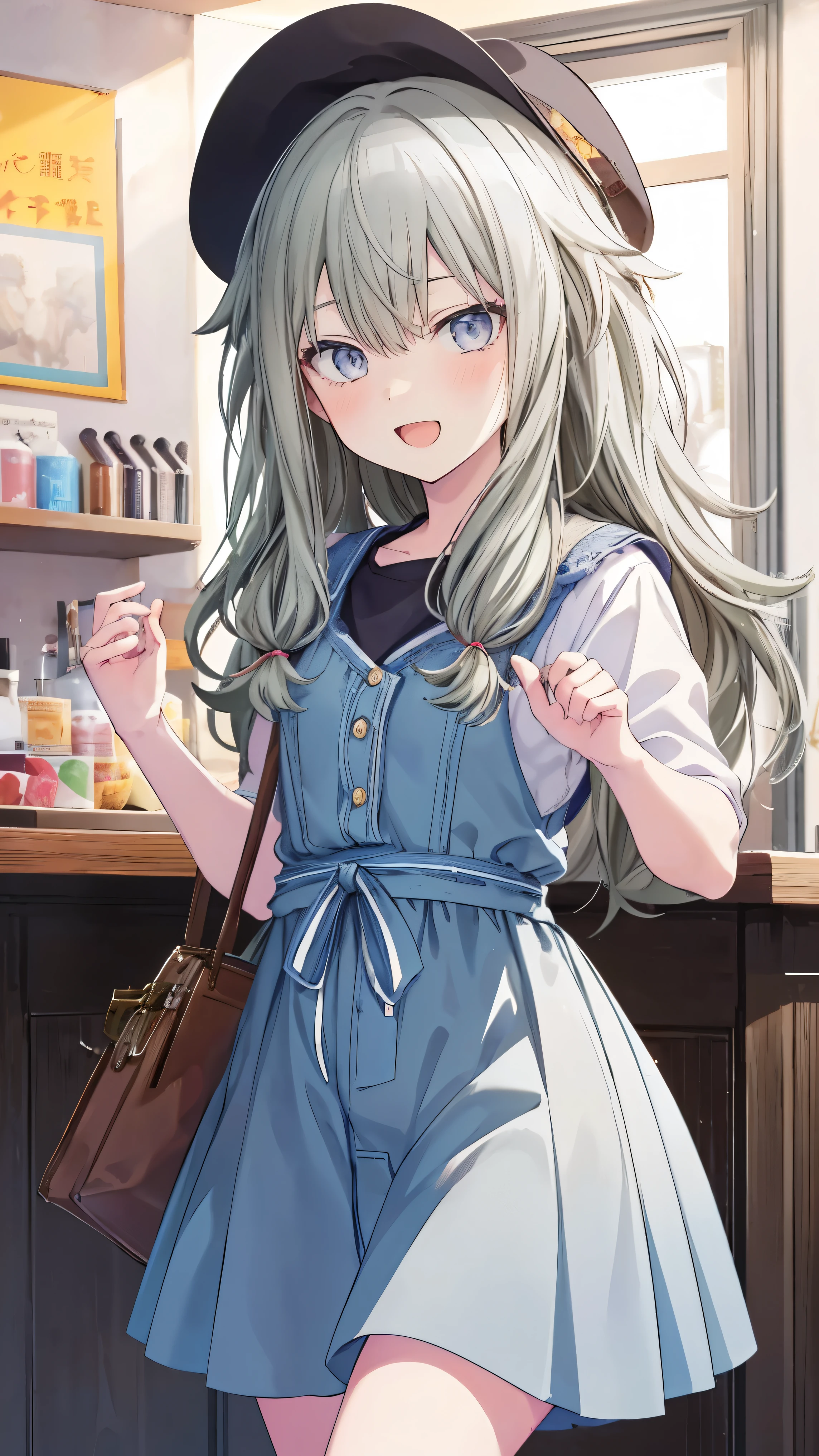masterpiece、Best image quality、最high quality、1 person、Lori、Girl、 (Open Mouth Smile), independent , Cute pose, masterpiece, Anime art style, Cute moves、Most detailed, high quality、Shiny Hair、Very fine and beautiful bright eyes、nose blush、Very detailed, clear and beautiful face, Awards, (((Anatomically correct))、Cowboy Shot