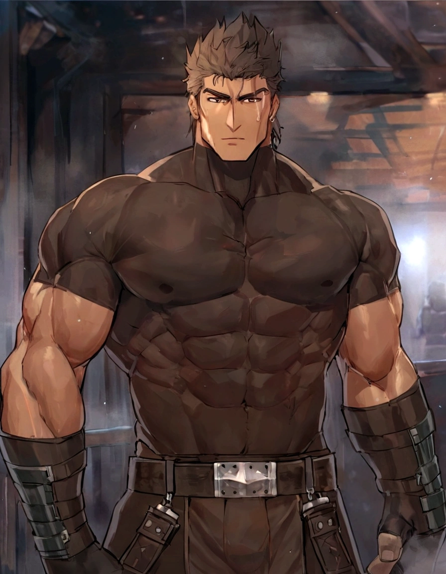 blacksmith，A man in a shirt stands in the room, muscular! muscular male hero, muscular!! Science Fiction, muscular character, muscular!!, Armor! muscular, Medium shot of handsome guy, Anime handsome man, Tall anime man with brown eyes, muscular!, gigachad muscular