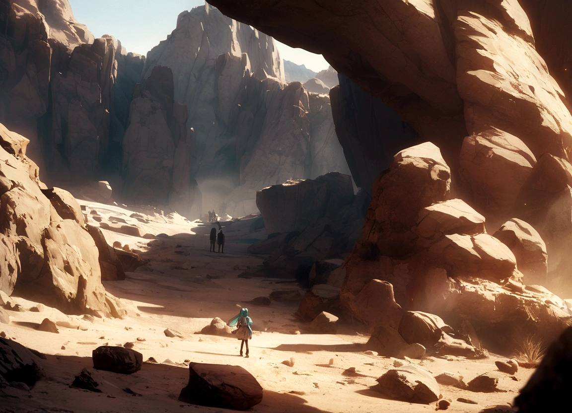 hatsune miku on mars, cinematic, masterpiece , rocky terrain