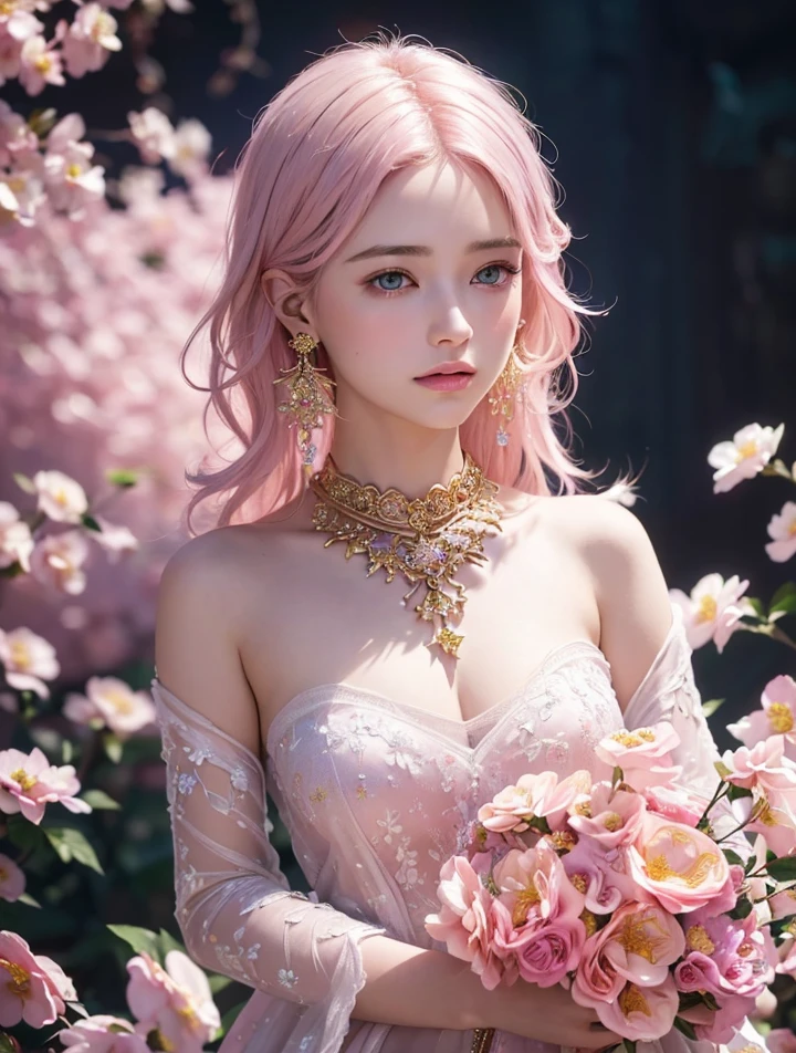 (masterpiece, highest quality, highest quality, Official Art, Beautiful and aesthetic:1.2), Green Eyes, (highest quality, masterpiece painting:1.3), Immature woman, , (Half Body Shot), masterpiece, Ultra-high resolution, (((night frame, A lot of star in the frame, round frame, A beautiful girl fits into the frame))), Decorative panel, Abstract art, (Side shot), (Photorealistic:1.0), ((Light pink hair)),Straight hair, Beautiful and shiny hair, 白くGlowing Skin, Picturesque, sketch, texture, 超A high resolution, alone, Beautiful woman, Very detailed, (Fractal Art:1.1), (colorful:1.1), (Floral:1.6), Most detailed, (Tangled:1.2), (Dynamic pose), (Abstract background:1.3), (Glowing Skin), (Many colors:0.8), (Earrings:1.4), (feather:0.9), FINAL FANTASY