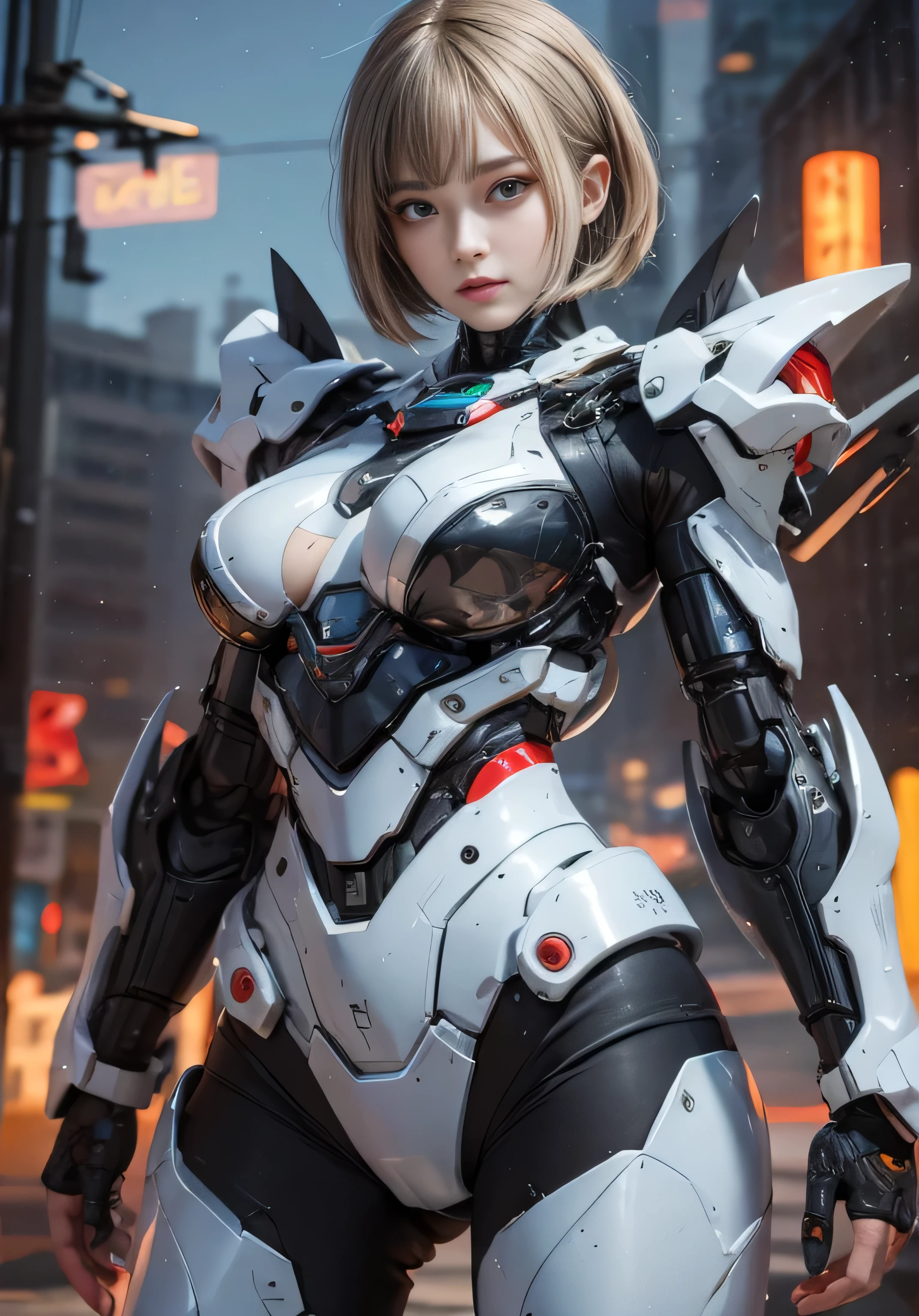 (RAW quality:1.4), Textured skin, Short Hair, Super detailed, Attention to detail, high quality, 最high quality, High resolution, 1080p, hard disk, young, beautiful,(cyborg),beautifulcyborgwoman,Mecha Cyborg Girl,Battle Mode,Girl with a mechanical body,She wears an erotic and revealing cyborg mech, (A boob machine that emits a strong red light), Anxious expression, Cowboy Shot, Mecha with exposed underbust and lower abdomen, (hard nipples erect:1.4), (nipples pointing up:1.4), (A little pubic hair:1.4), White Gundam Mecha, Combat pose,