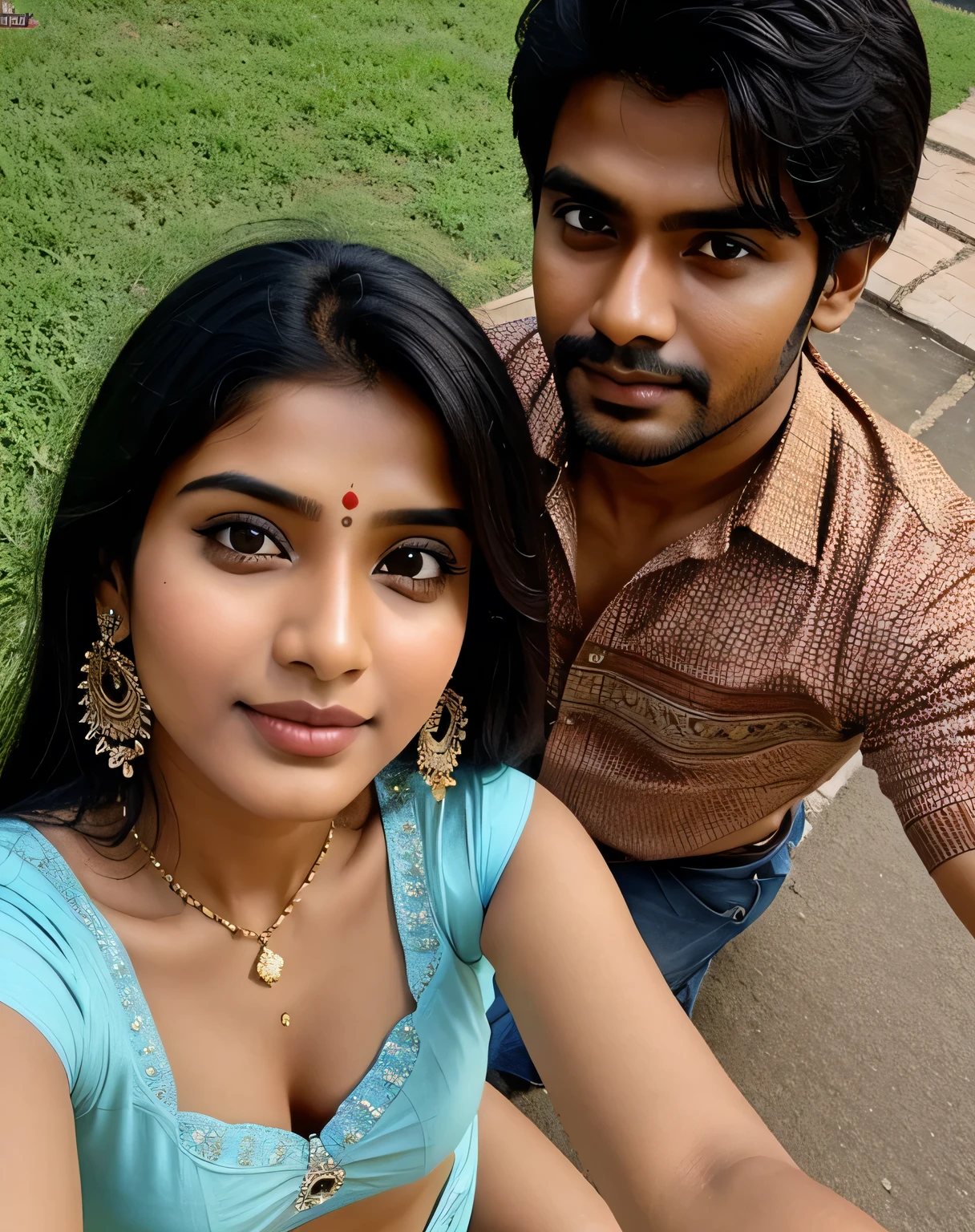 Indian couple selfie pose top angle view 