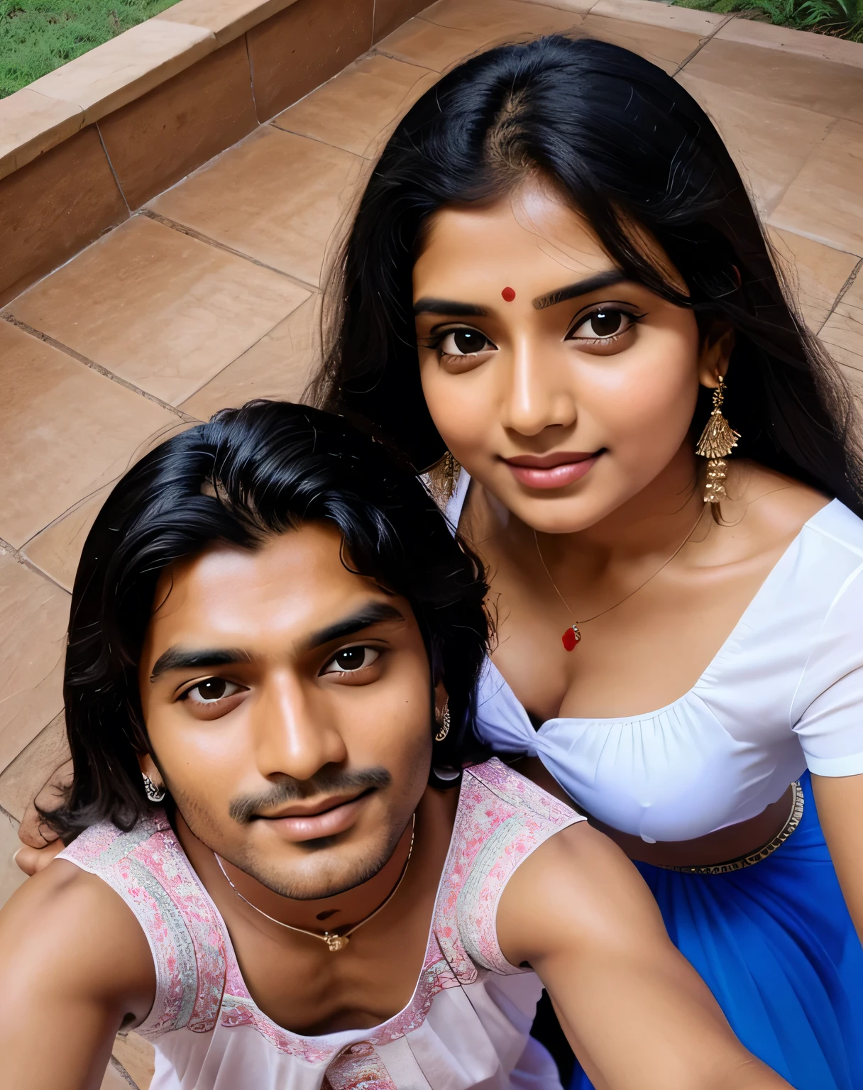 Indian couple selfie pose top angle view