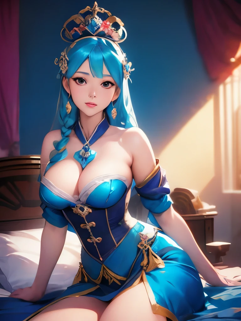 a picture taken from a video game of a woman in a blue dress, by Yang J, by Li Song, aesthetic!!!!!! female genie, by Chen Lin, a beautiful fantasy empress, 🌺 cgsociety, by Lin Liang, by Zeng Jing, ((a beautiful fantasy empress)), by Ross Tran, wlop | artgerm, by Yanjun Cheng