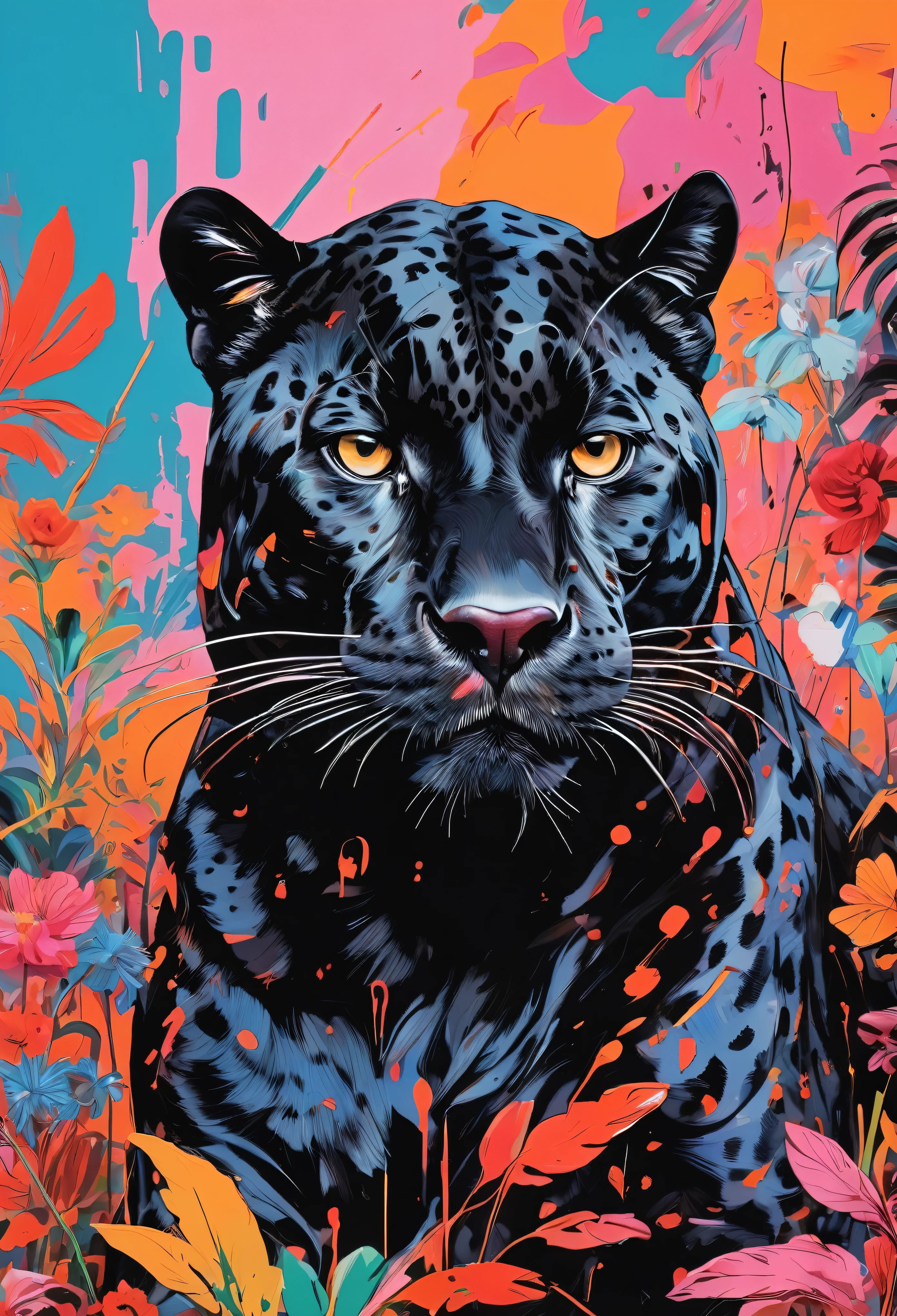 Graffiti, scribble, Comics by Petra Cortright, best quality, masterpiece, black jaguar artwork, Representative work, official art, Professional, Ultra intricate detailed, 8k, black jaguar art, colourful background