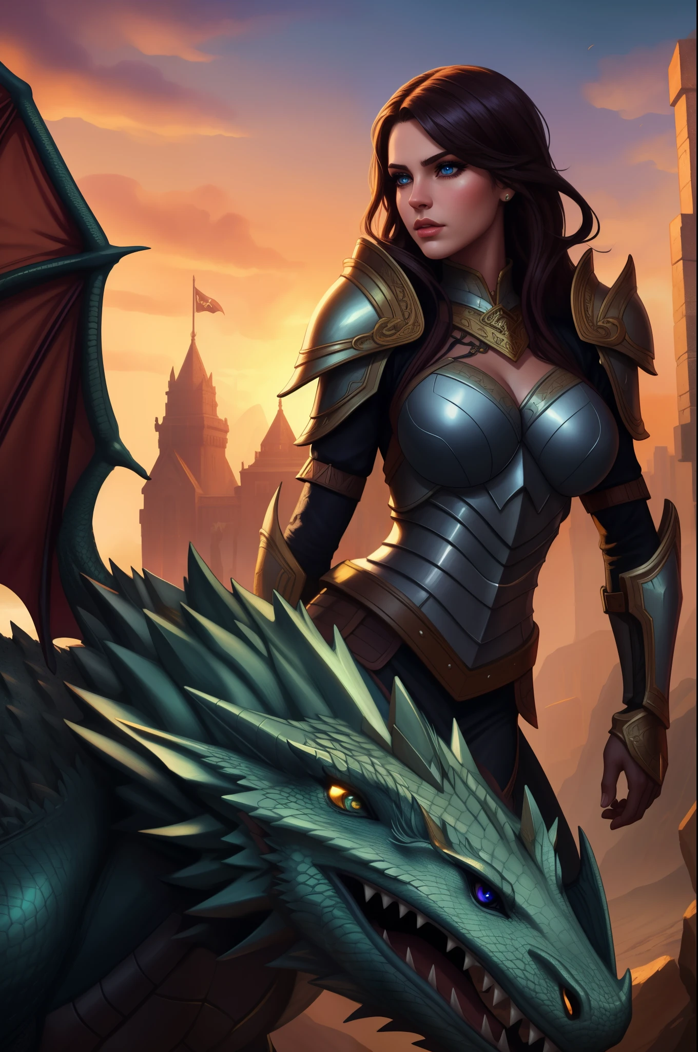 a sexy female dragonrider,armored dragonrider,woman riding a dragon,highly detailed dragonrider,detailed fantasy armor,beautiful detailed eyes,beautiful detailed lips,extremely detailed eyes and face,long eyelashes,powerful dragon,fantasy creature,epic fantasy scene,dramatic lighting,cinematic composition,dynamic pose,photorealistic,4k,8k,highres,masterpiece:1.2,ultra-detailed,realistic:1.37,HDR,UHD,physically-based rendering,vivid colors,dramatic fantasy art