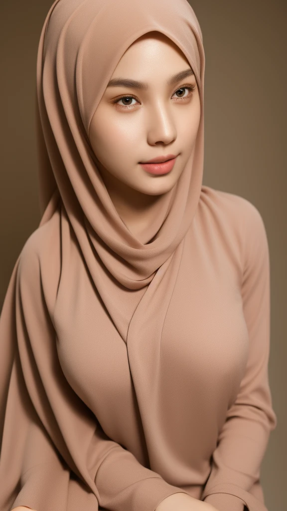 malay beautiful girl in hijab, intricate detailed hijab, beautiful detailed eyes, beautiful detailed lips, extremely detailed face, long eyelashes, very huge firm breast, delicate facial features, serene expression, graceful pose, natural lighting, soft color palette, warm tones, cinematic composition, high quality, 8k, ultra-detailed, photorealistic, masterpiece