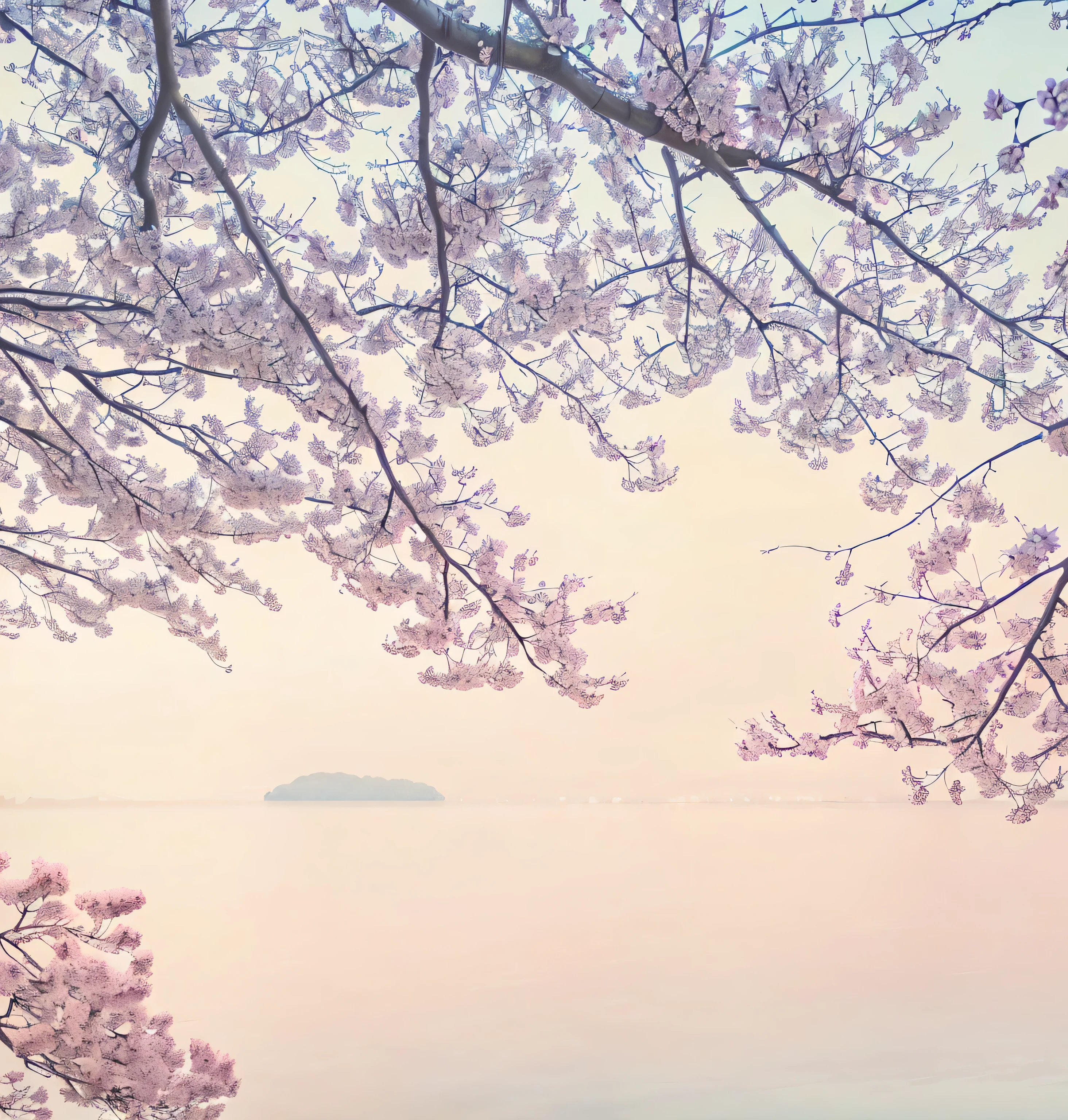 araffes sitting under a tree with a view of a body of water, sakura tree in background, sakura blooming on background, under sakura tree, cherry tree in the background, pink tree beside a large lake, cherry blossom tree, lush sakura trees, cherry blossom background, cherry blossom trees, spring early morning, cherry blossoms, cherry blossom, sakura trees