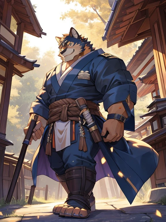 alone,masterpiece,male,Barrel(live a hero),Police Officer,tokyo,scale,Strong muscles, good looking,bright, early morning, countryside,Japanese Kimono,god々Shishi spear, Boldly smiling, performer, maleらしい, Toe Nails, amazing,Big crotch bulge,Friendly smile, Depth of written boundary, Perfect lighting, (Particles of light),(highest quality),(masterpiece),(Ultra de Shippo Ed),Sharp focus,Particles of light