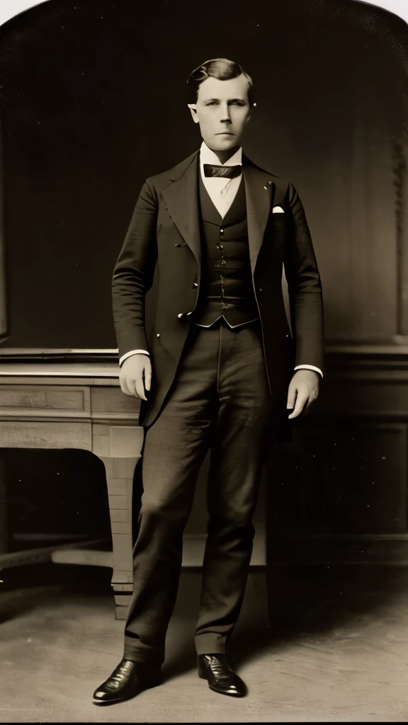 arafed photo of a man in a suit and tie posing for a picture, gustave bauman, 1 8 8 0 s photograph, inspired by Alexander Sharpe Ross, handsome man, 1 8 0 0 s vintage, vintage photo from 10, taken in the mid-late 1800s, inspired by Edwin Deakin