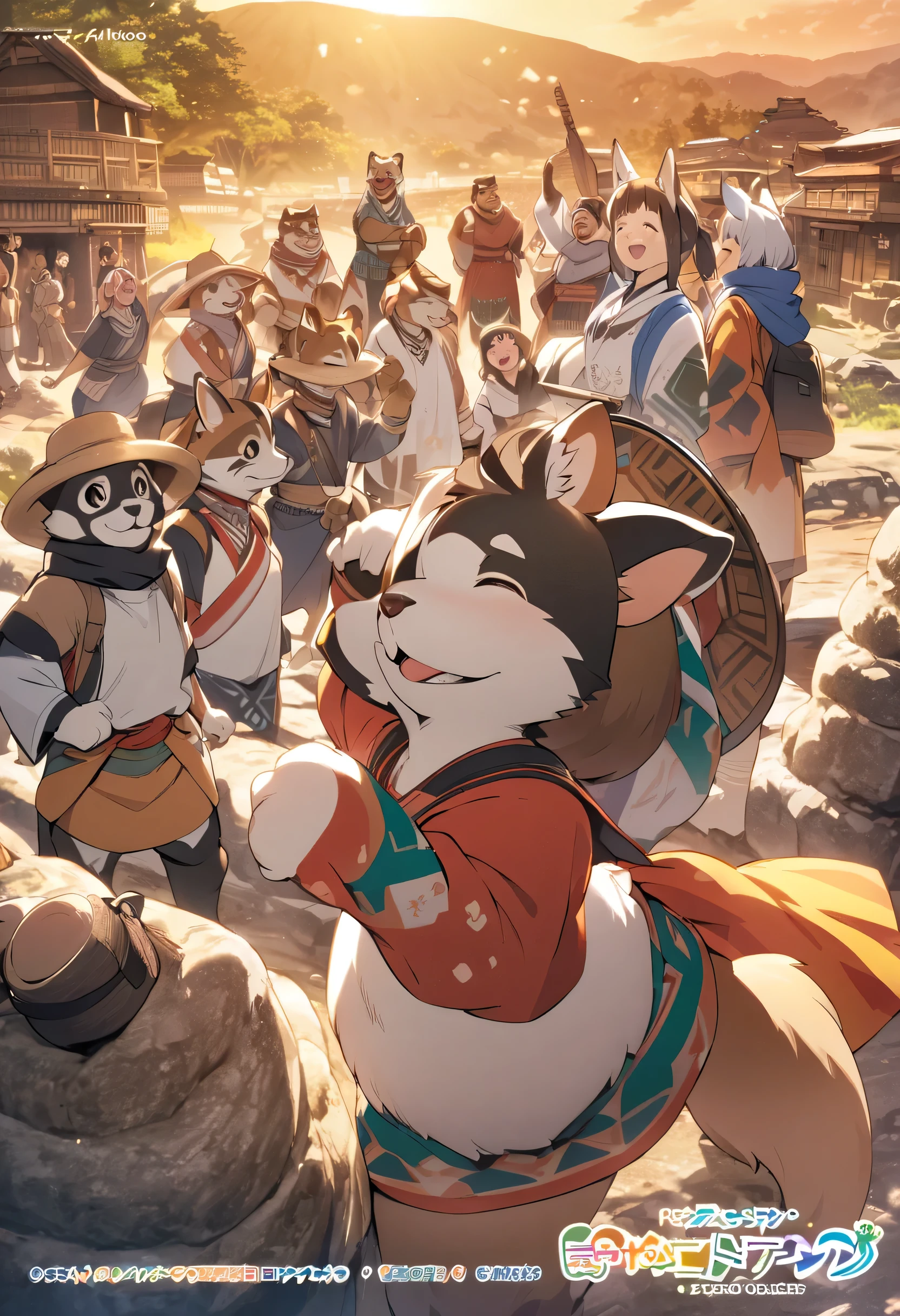 cover_page, super high resolution, detailed background, World Heritage Site, 6+boys, 6+girls, Happy, joyful, absurdres(Photos of solo travelers)(kemono, furry anthro),
