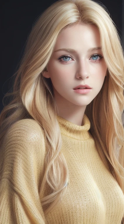 (masterpiece:1.3), (8k, photorealistic, RAW photo, best quality: 1.4), (1girl), beautiful face, (realistic face), (long blonde hair), beautiful hairstyle, realistic eyes, beautiful detailed eyes (yellow eyes), (realistic skin), beautiful skin, (sweater), absurdres, attractive, ultra high res, ultra realistic, highly detailed, golden ratio, big breast,