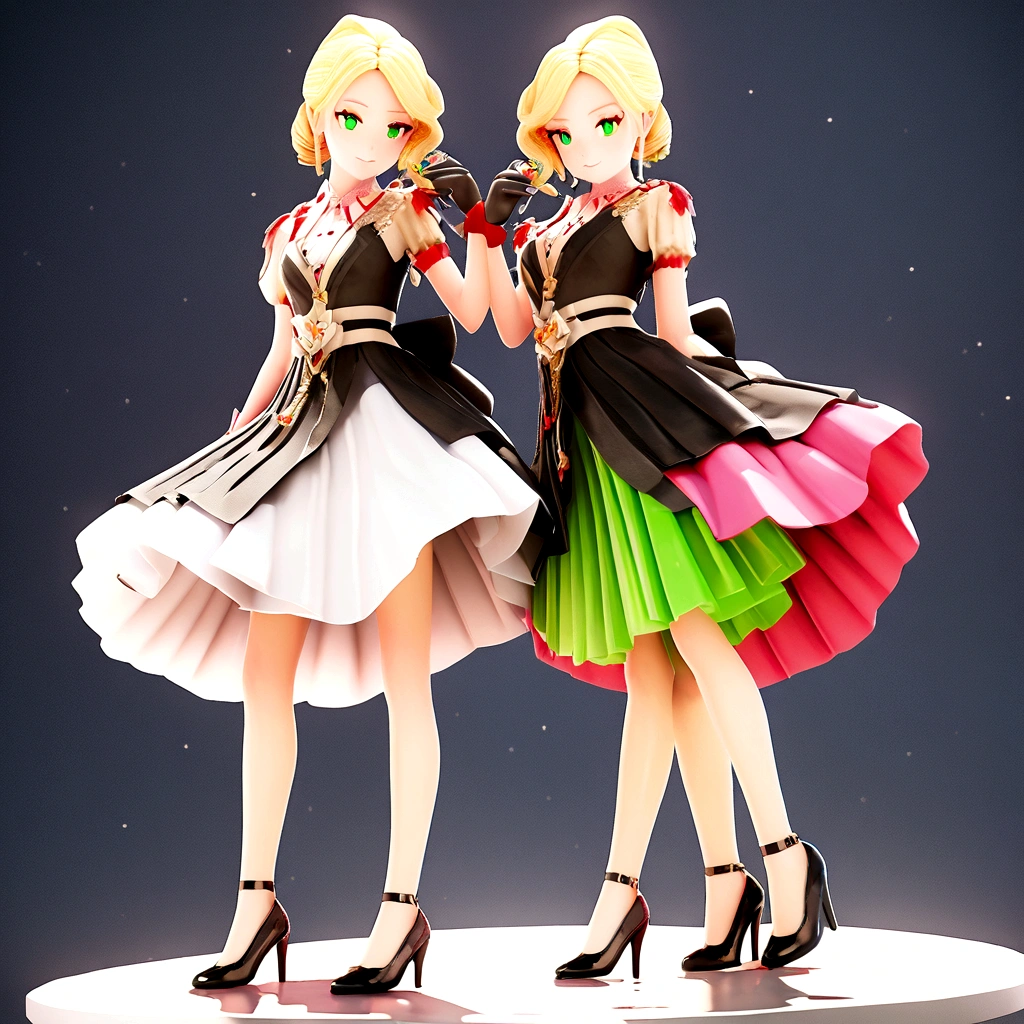 Beautiful beauty, 3D 2D, rich, blonde, skirt, stockings, High heels, poison、風にたなびくskirt