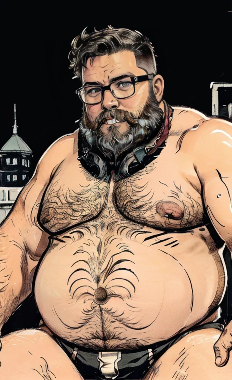 ( Photography Coast view),Style Snthwve Nvinkpunk Style Snthwve Nvinkpunk Drunk Man (Only chubby, plump male image, with extremely thick thighs, a big belly, fat. he is 56 years old. He is bearded, full beard, very long beard. he wears prescription glasses. There's a man, chubby, chubby, extremely thick thighs, large belly, fat, wearing a sleeveless t-shirt, gray sweatpants, Eyeglasses, barbar grande cheia e longa, grisalho, nordic lanyard on neck rings watch bracelet full body tattoos full body photography full body image, sitting on a bench in a gym, em uma academia, heavy appearance, encorpado, He's strong, He's chubby, muscular, He's bald with a mustache, barba a fazer, negro, encorpado, parrudo, ele tem cerca de 58 anos de idade, ele tem cerca de ,58 anos, coxas grandes, malhar. Usando fones de ouvido cor vermelho com detalhes branco. Malhando de frente ao expectador