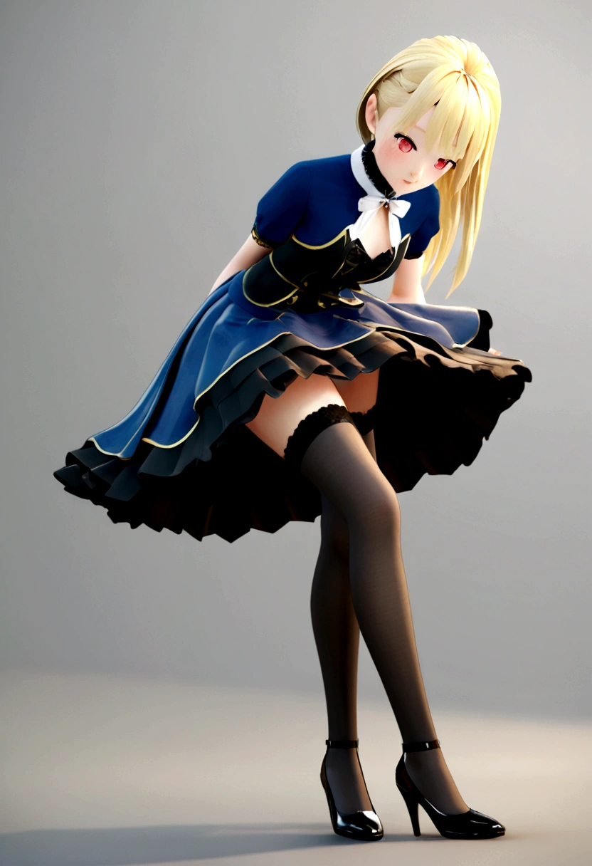 Beautiful beauty, 3D 2D, rich, blonde, skirt, stockings, High heels, poison、風にたなびくskirt