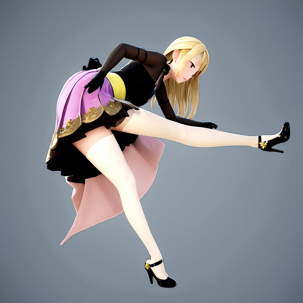 Beautiful beauty, 3D 2D, rich, blonde, skirt, stockings, High heels, poison、風にたなびくskirt