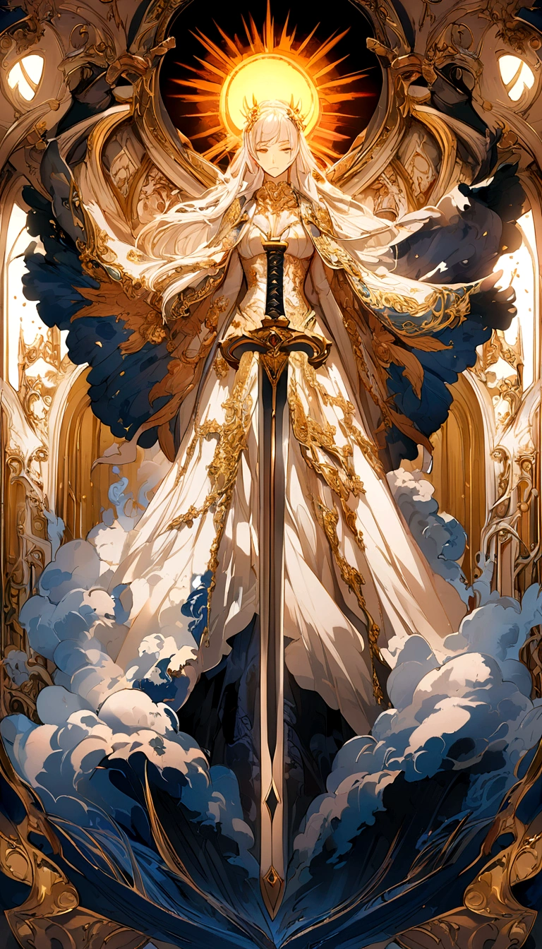 um grande, legendary sword with fire details