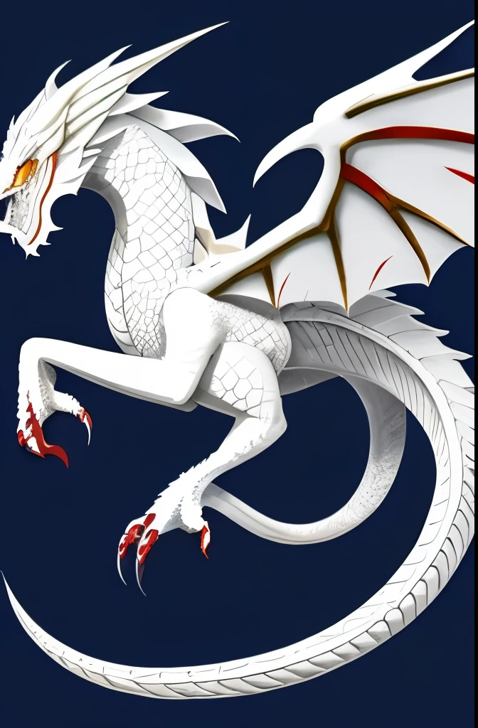a painting of a white dragon with a red and white face, concept art by Sasha Putrya, trending on cgsociety, fantasy art, detailed creature, great mystical winged serpent, mythical creature, curved horned dragon!, ancient creature, fantasy creature, anthro dragon art, soft delicate draconic features, dragon snake with wings, dragon art, anthropomorphic dragon