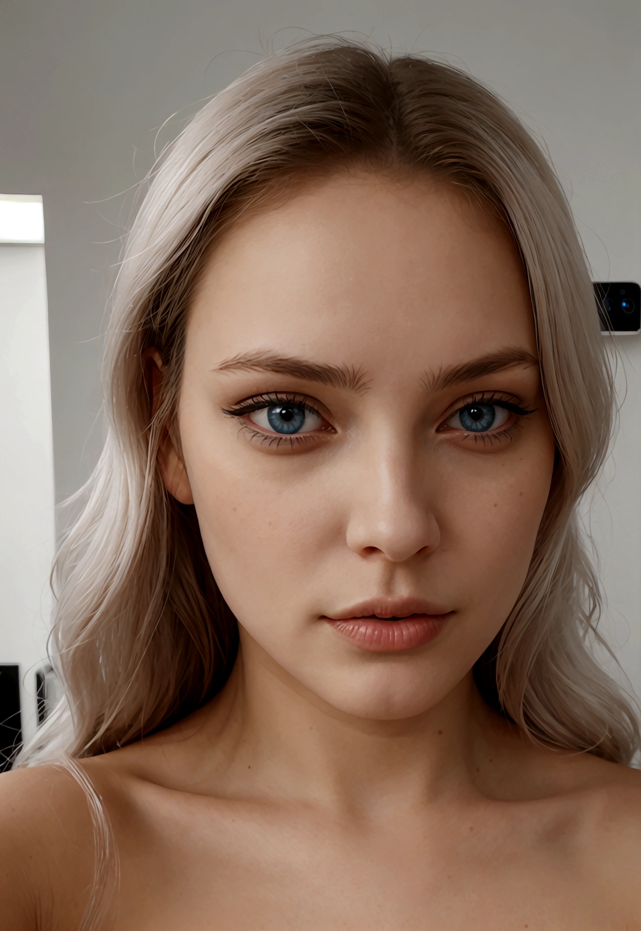 Femme  Blanche ,cheveux brun et yeux blue,selfie