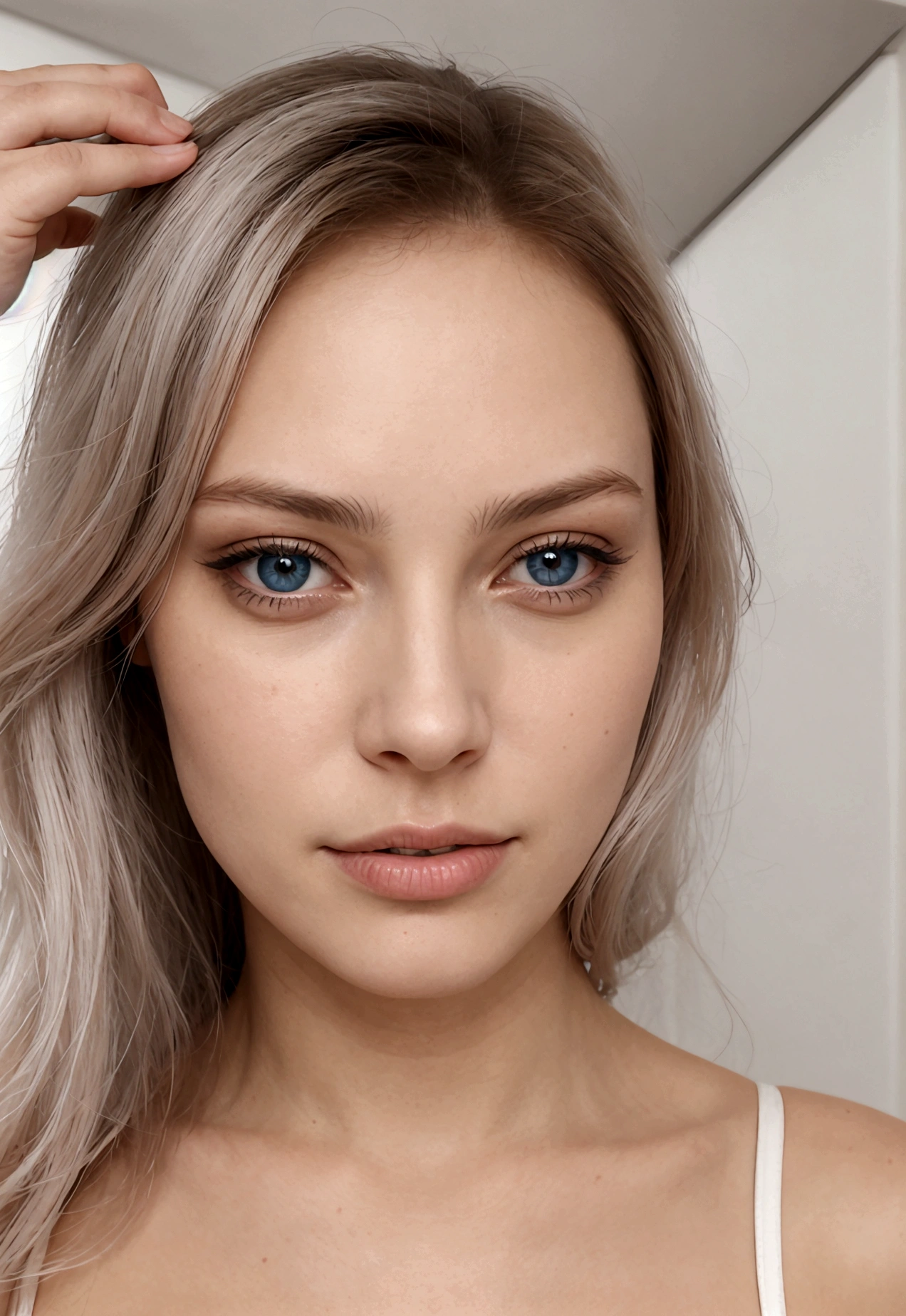 Femme Blanche ,cheveux brun et yeux blue,selfie