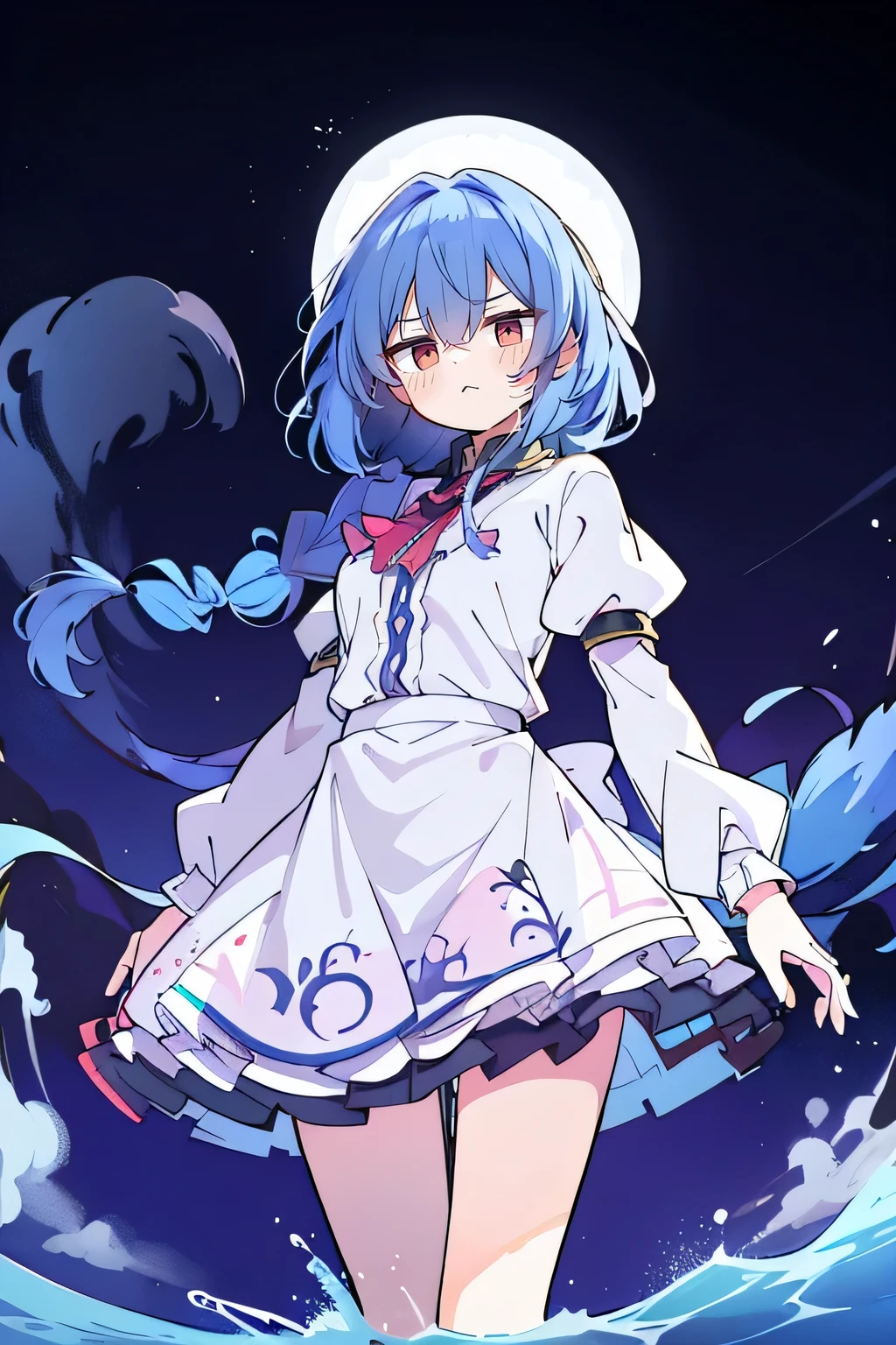 fgo style,like \(destiny\), like Adult, hair length, underwear, masterpiece, Top quality, 1 Girl, looking at the audience,(((braid)))、shameful face、Embarrassed face、Long body、huge 、Anime girl walking on beach in white dress，Long blue hair, blue hair floating in air, Flowing blue hair, ethereal anime, Anime girl walking on water, anime beautiful peace scene, nightcore, Beautiful anime artwork, White dress!! of silver hair, blue-haired god, Beautiful anime, Smooth anime CG art, Anime art wallpaper 8 K, anime wallaper