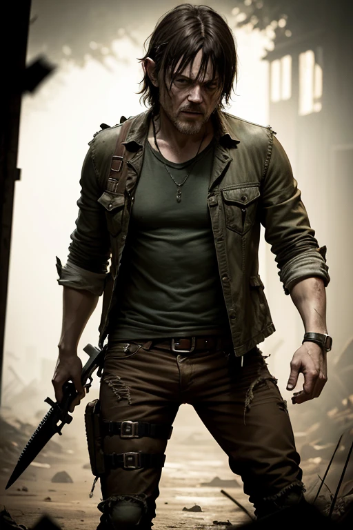 daryl dixon peleando con un zombie