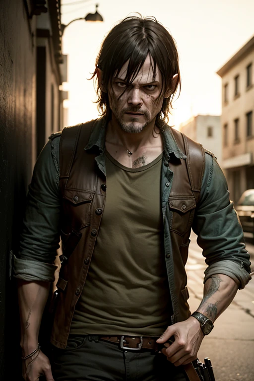 daryl dixon peleando con un zombie