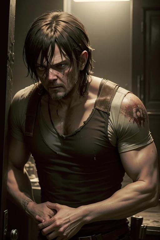 daryl dixon peleando con un zombie