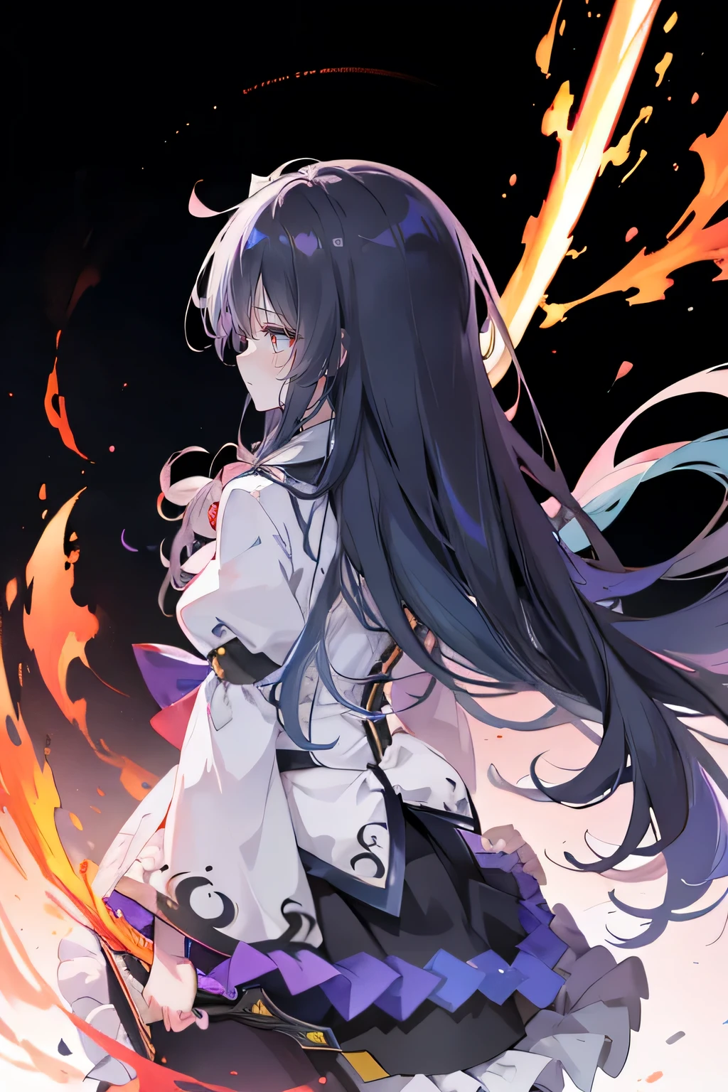 Anime girl holding a sword in the fire, Anime epic artwork, 4k Anime Wallpaper, Anime Art Wallpaper 4K, Anime Art Wallpaper 4K, Anime Wallpaper 4k, anime art wallpaper 8 k, Anime Wallpaper 4 k, Bad guy anime 8k, Anime Wallpaper, Anime Wallpaper, hd Anime Wallpaper, Anime style 4K, 4k comics wallpaper,1 Black Silk ,cold expression,back view，1 Black Silk 
