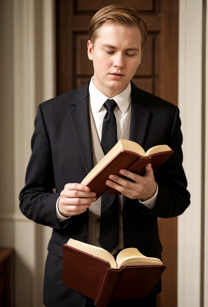old mormon missionary holding scriptures