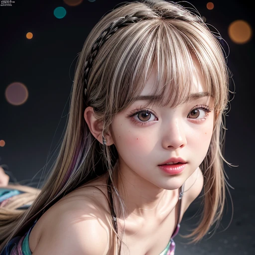 NSFW, 8k, High-level, absurd, masterpiece, best quality, primitive, very detailed CG, very detailed wallpaper, perfect lighting, Extremely detailed (((The personifying " ブルース・リー in Game of Death " as a Little Girl))), MysticSight, Tyndall effect, Tyndall scattering, Studio gray background with (many Dazzling RainbowColor particles BokeH:1.28), (RoundlyButts, ThighGap), (Exposed:0.4), (Assfocus with looking ahead), BREAK (NOGIZAKA face variations) Extremely Detailed very KAWAII face variations, perfect anatomy, Childish, captivating gaze, elaborate detailed Eyes with (sparkling highlights:1.28), long eyelashes、Glossy RED Lips with beautiful details, Coquettish tongue, Rosy cheeks, Radiant PearlSkin with clear transparency . { (Dynamic LifeLike expressions:1.4) | :d) }, (large eyes:-1) .