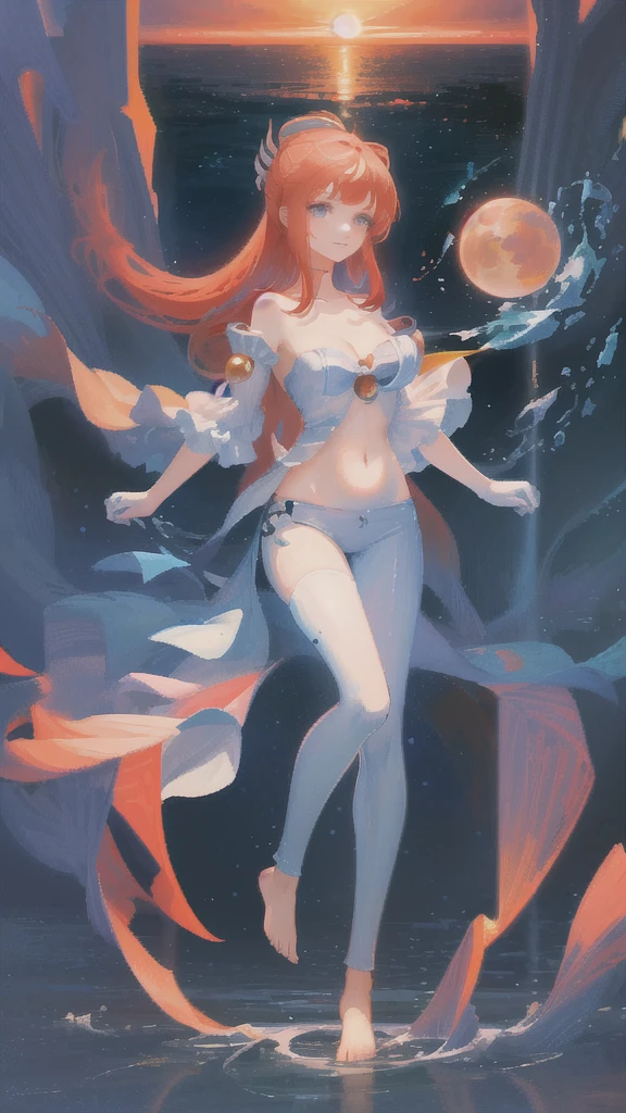 Anime girl with red hair and hat on the beach, Detailed digital anime art, Anime goddess, Beautiful full-body portrait of nano, Detailed anime character art, Popular on ArtStation pixiv, Extremely detailed Artgerm, 2.5 d CGI anime fantasy artwork, Beautiful seductive anime woman, Detailed anime artwork, (((from frontal, double view, full body, three-dimensional painting, standing, nude, nude, nude, cleavage, barefoot, The crotch gap is clearly visible, the crotch gap is clearly defined)))