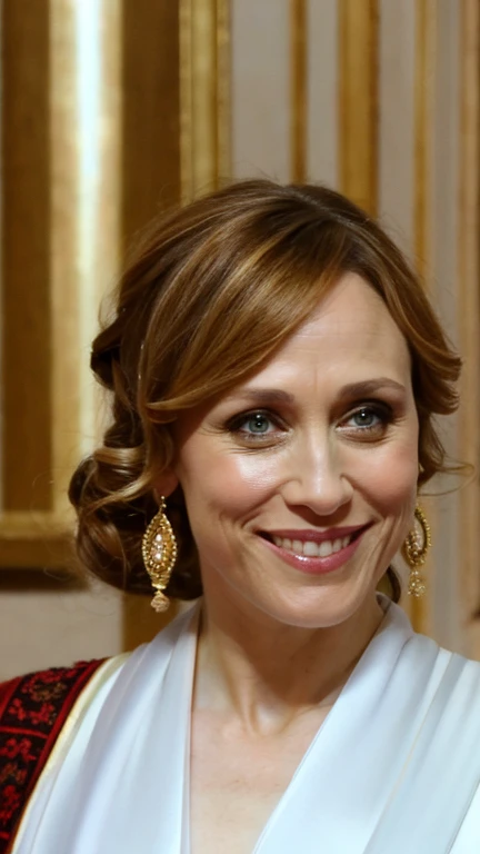 Vera Farmiga dressed in traditional Greek clothing and a sexy smile.