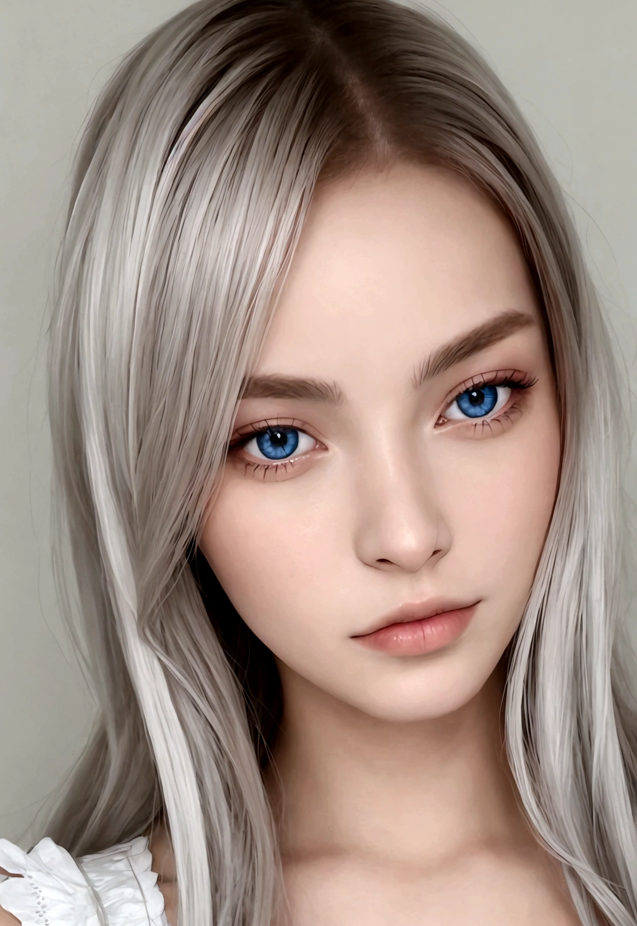 Femme Blanche europe ,cheveux brun et yeux blue,selfie