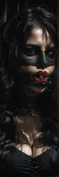 SFW:2.a gagged and bound up woman with a disgusted look, beautiful detailed eyes, beautiful detailed lips, extremely detailed face, long eyelashes, dark gothic, cinematic lighting, dramatic shadows, moody atmosphere, dark and gritty, muted color palette.STOP.Safe_for_Work:2
