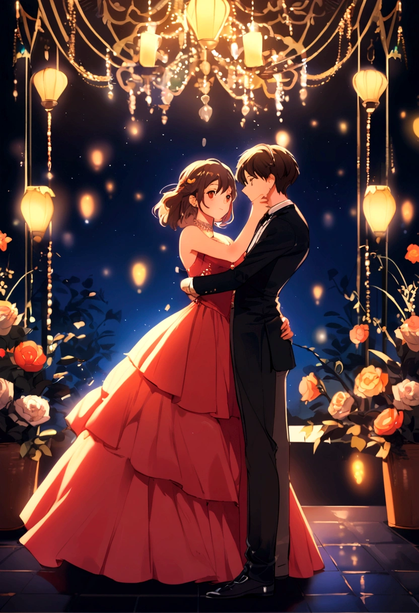 A age couple dancing in night at garden with banglae background