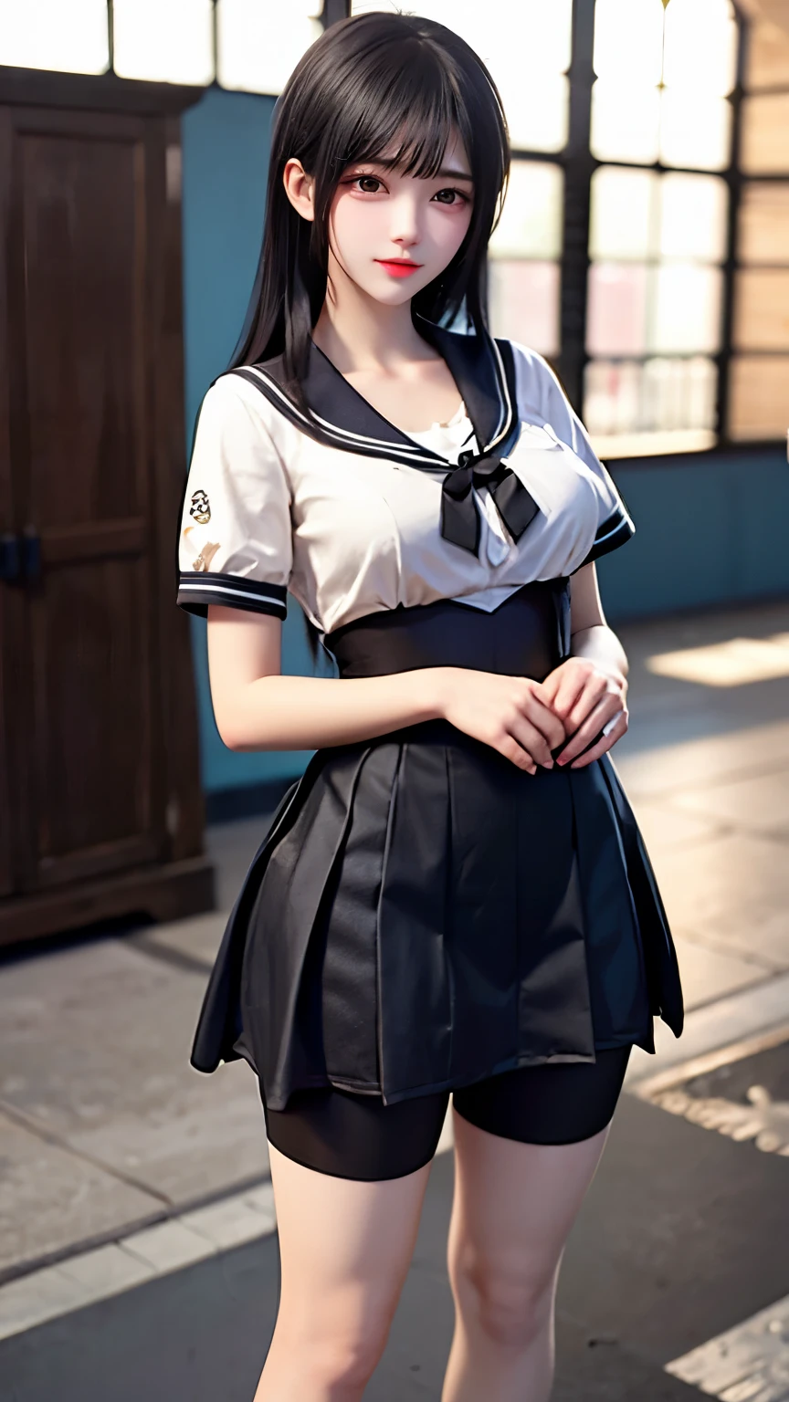 (Very delicate and beautiful:1.2)super model,,Big Breasts,Beautiful breasts,voluptuous,【bike shorts】,,【3girls】,,highest quality, High resolution, 8K,mini skirt,Sailor suit,Kick in a hurry