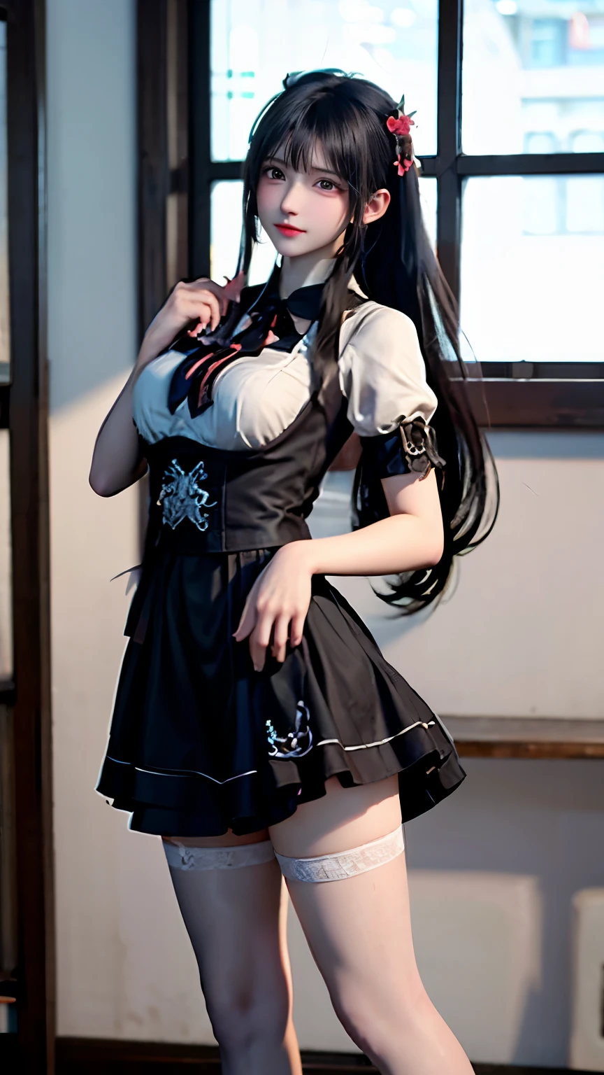 (Very delicate and beautiful:1.2)super model,,Big Breasts,Beautiful breasts,voluptuous,【bike shorts】,,【3girls】,,highest quality, High resolution, 8K,Kick in a hurry,Maid clothes,mini skirt