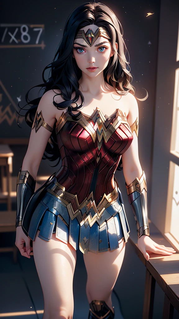 score_9, score_8_up, score_7_up, score_6_up,
rating_explicit, 
1 girl, ((18YO:1.2)), Adult, full lips,  big clear eyes, light blue eyes, (long wavy hair: 1.2),  
(female teacher wonder woman :1.4) , (in a classroom:1.4) , slightly tanned skin, (miniskirt rojo:1.4), (wonder woman:1.4) 
two breast out, open shirt, showing breasts, lying on desk, (squeezing tits:1.4), amused, light smile, eyes looking up, white shirt, black jacket, black pencil skirt, top view, showing pussy dripping, (colores brillantes), ,( ciberpunk 2.1), (background numbers mathematics blackboard :1.4), (math numbers flying through the air :1.4),( hojas de papel en el aire :1.4), (wall newspaper :1.4) 