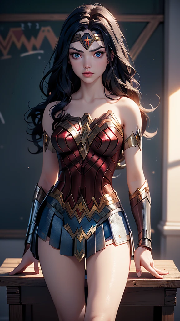 score_9, score_8_up, score_7_up, score_6_up,
rating_explicit, 
1 girl, ((18YO:1.2)), Adult, full lips,  big clear eyes, light blue eyes, (long wavy hair: 1.2),  
(female teacher wonder woman :1.4) , (in a classroom:1.4) , slightly tanned skin, (miniskirt rojo:1.4), (wonder woman:1.4) 
two breast out, open shirt, showing breasts, lying on desk, (squeezing tits:1.4), amused, light smile, eyes looking up, white shirt, black jacket, black pencil skirt, top view, showing pussy dripping, (colores brillantes), ,( ciberpunk 2.1), (background numbers mathematics blackboard :1.4), (math numbers flying through the air :1.4),( hojas de papel en el aire :1.4), (wall newspaper :1.4) 