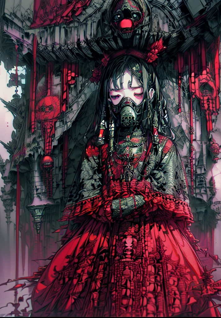masterpiece,highest quality, super high quality,(1 girl:1.3),(mandala),(Zdzislaw Beksiński:1.6),(Mandala tattoo:1.2),BREAK (calligraphy:1.3),(gas mask:1.1),(Her body is bound in restraints and she is terrified.),(lots of flowers:1.2),sad,strong at night,moonlight,I know my escape route,reflect every day,too many regrets,youth disappears,close your eyes nervously,stay like that forever,The road continues until I die,