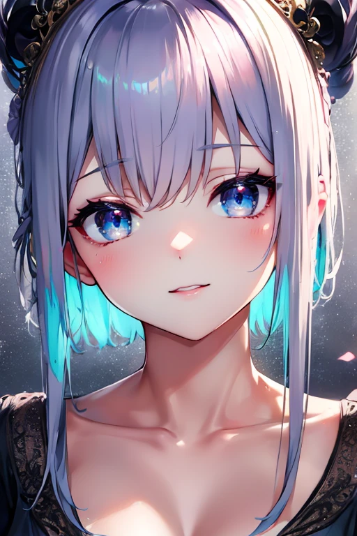 Full body 2:3 making cute faces, goth , Anime girl with delicate charm expresses cuteness. She has deep blue eyes and colored hair. Her appearance radiated charm and grace. Her big eyes show happiness Close your eyes. Flawless porcelain skin This image is a digital painting. Featuring intricate details from her colorful hair to her clothes. This stunning visualization captures the essence of pure beauty. It reminds you of the elegance and clarity you desire